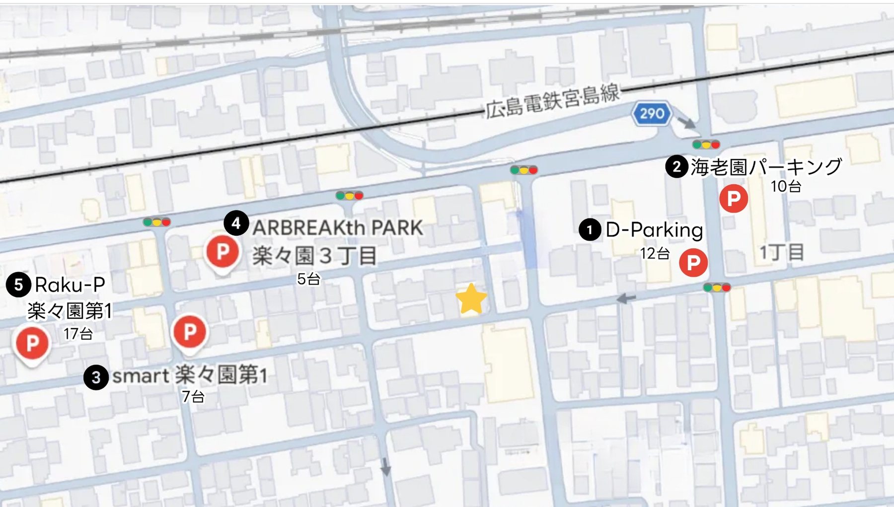 西洋菓子 無花果 楽々園店 周辺の駐車場地図